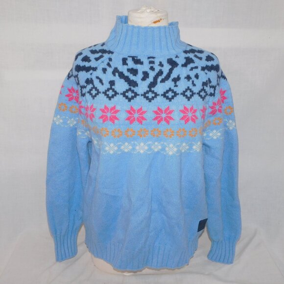 Kari Traa Ingrid Blue Pink Knit Wool Blend half Turtleneck Sweater Womens XL - Picture 1 of 12